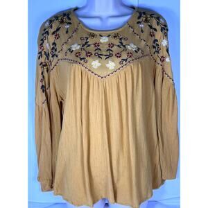 Serene Bohemian Maze/Gold Women's Top Large Embroidered Floral Flowy Bell Sleeve